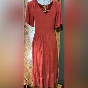 Matilda Jane Dream Chasers Good Days Pink Mauve Smocked Flutter Sleeve Dress M